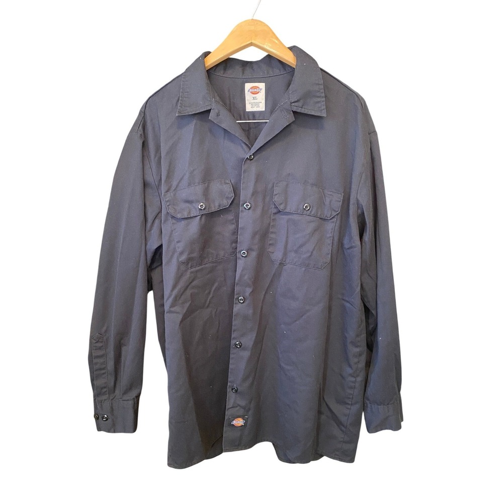 Dickies Work Shirt Long Sleeve Button Up XL Black Utility Men Rugged Workwear
